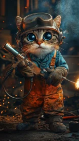 Cute Cat in Welding Gear