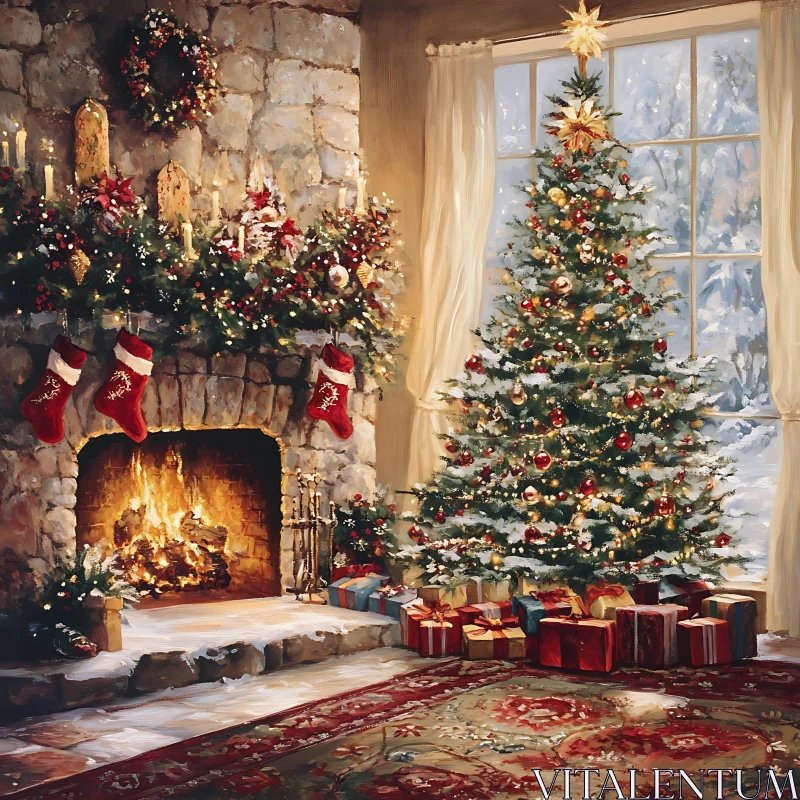 Festive Christmas Living Room AI Image