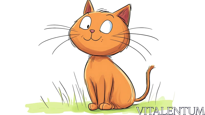 Cute Orange Cat Cartoon Illustration AI Image