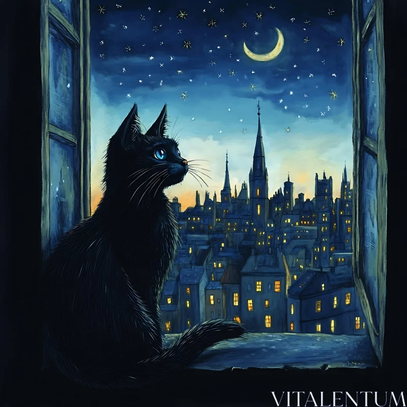 Feline in the Moonlight AI Image