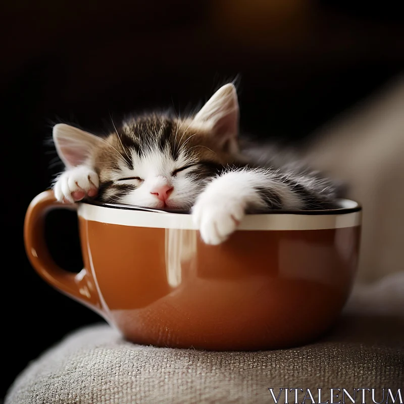 Cute Kitten Napping Inside a Cup AI Image