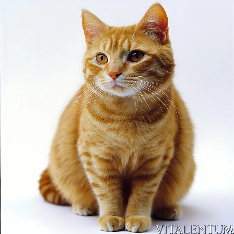 Graceful Ginger Cat Sitting Against a Plain Backdrop AI Image