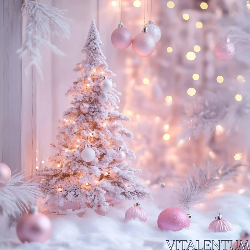 Winter Wonderland Christmas Tree with Soft Hues AI Image