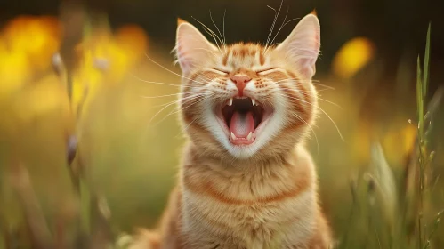 Sunlit Yawning Ginger Kitten