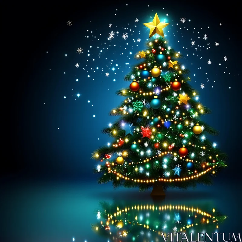 Festively Decorated Christmas Tree with Ornaments and Lights AI Image