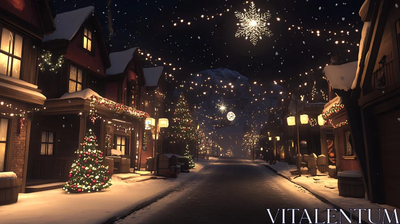 AI ART Picturesque Christmas Village Under Night Sky