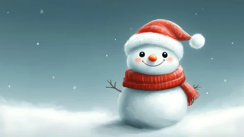 Holiday Snowman with Santa Hat and Scarf