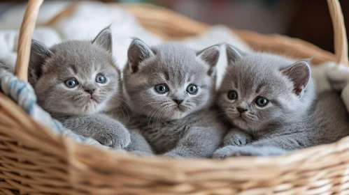 Cute Grey Kittens Resting in a Basket