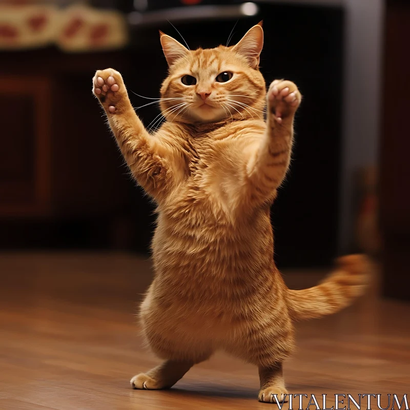 Cute Ginger Cat Standing Upright AI Image