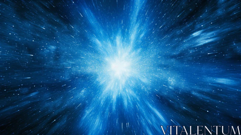 Blue Star Burst Motion in Space Background Wallpaper AI Image