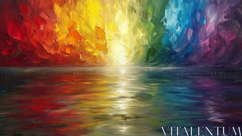 AI ART Colorful Sunset Painting Over Ocean
