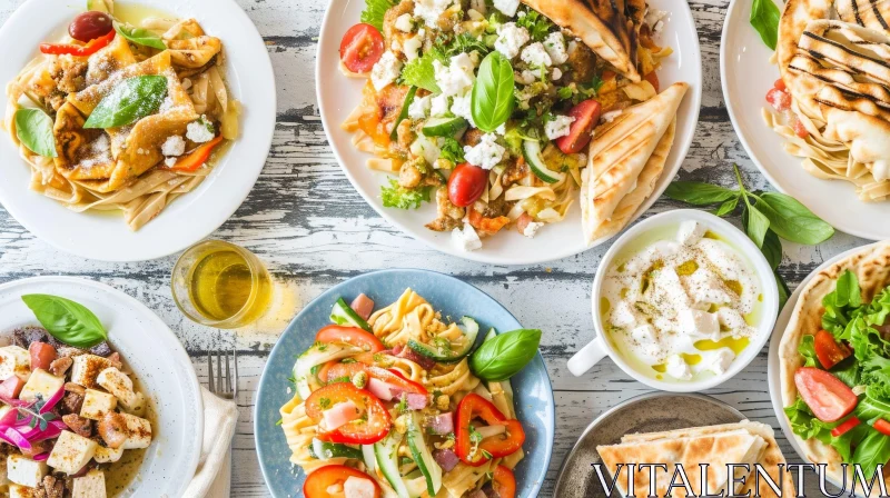 Delicious Mediterranean Feast on a Rustic Wooden Table AI Image