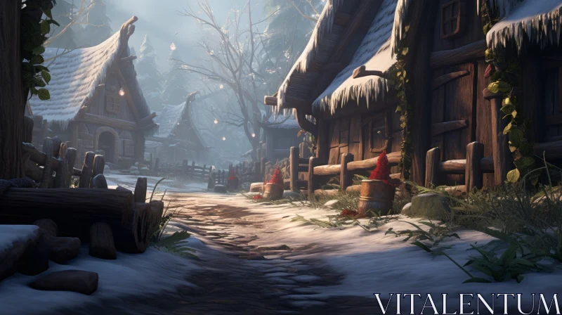 Enchanting Winter Village in Ray Tracing: A Fairytale-inspired Masterpiece AI Image
