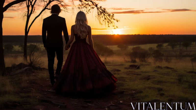 Romantic Outback Sunset - Couple Holding Hands in Australia AI Image