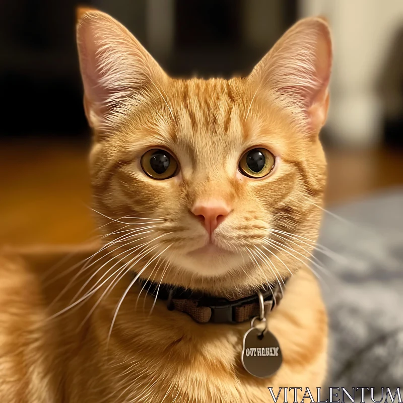 Close-Up of a Ginger Cat with Collar AI Image