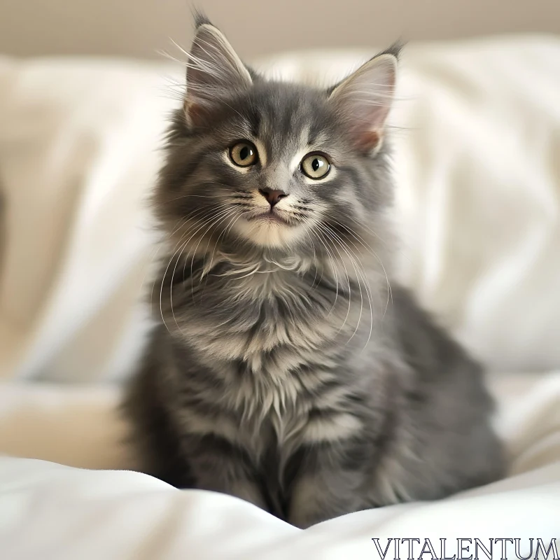 Adorable Grey Kitten in a Cozy Setting AI Image