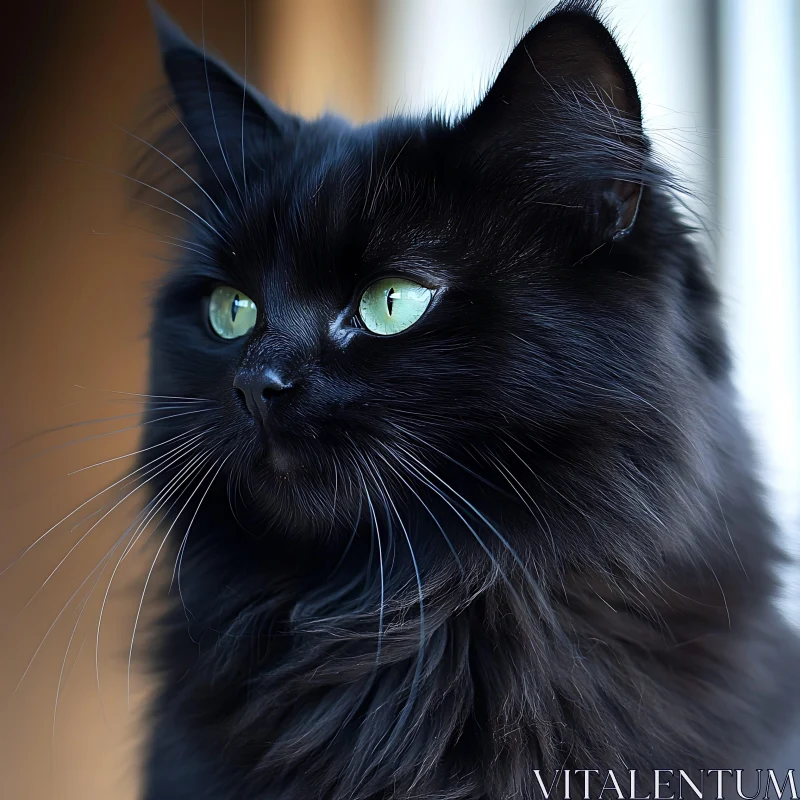 Black Feline with Vibrant Green Eyes AI Image