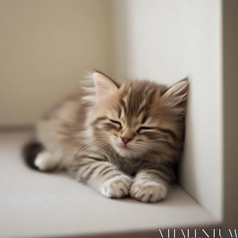 Cute Kitten Taking a Nap AI Image