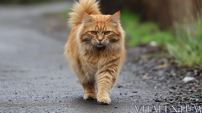 Orange Cat Strutting Down a Path AI Image