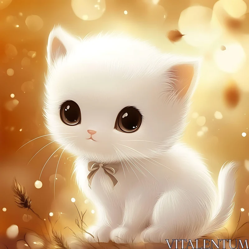 Charming Kitten in Warm Autumn Background AI Image