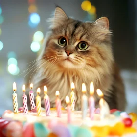 Feline Birthday Party with Colorful Candles