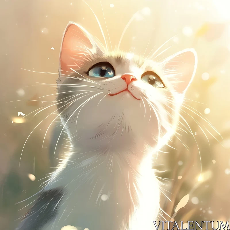 Innocent Kitten Staring Upwards Art AI Image