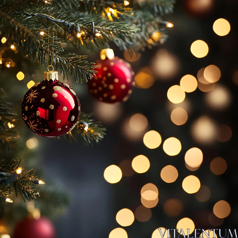 Decorated Christmas Tree Branch with Baubles AI Image