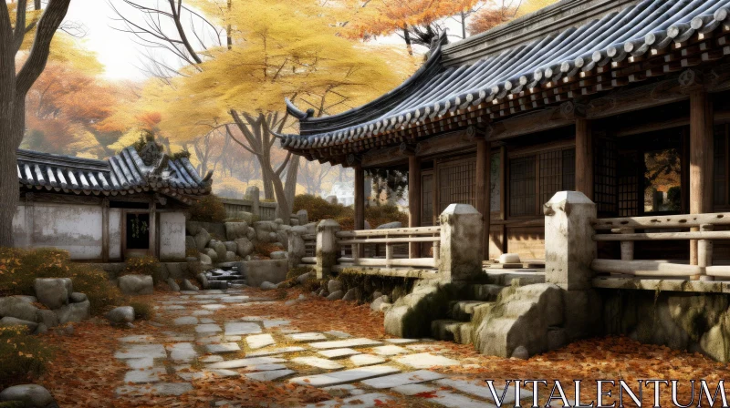 Asian House in Autumn Leaves - Captivating Architecture AI Image
