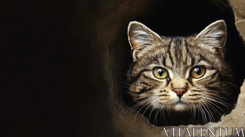 Inquisitive Cat in a Dark Hole AI Image