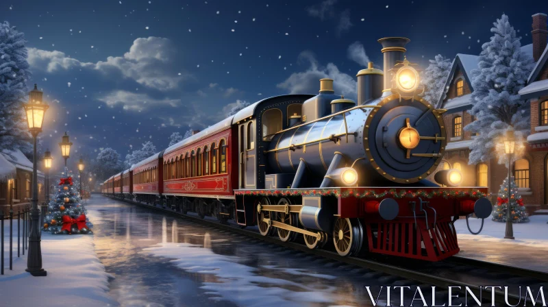 Captivating Christmas Train Illustration | Realistic Fantasy Artwork AI Image