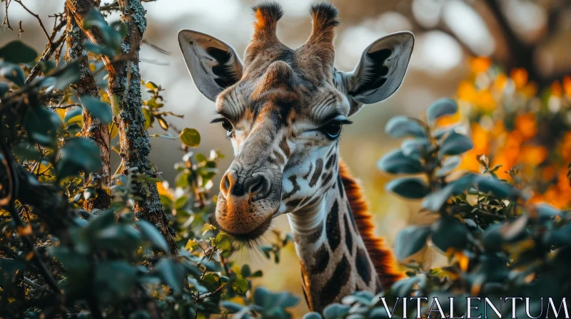Captivating Portrait of a Giraffe in a Forest AI Image