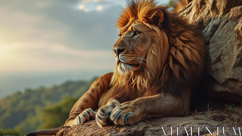Majestic Lion in the Wild: Captivating Sunset Scene AI Image