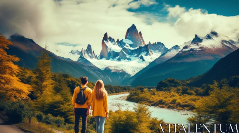 Romantic Mountain Scenery - Spectacular Backdrops in Dark Yellow and Aquamarine AI Image