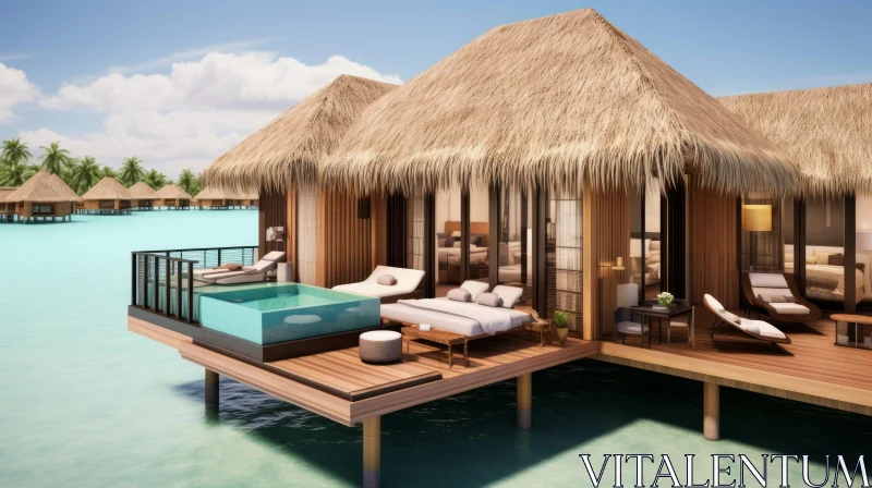 Tranquil Tropical Scene with Thatched Bungalow | Architectural Influences AI Image