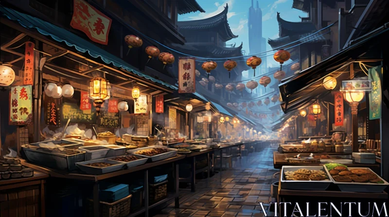 Vibrant Asian Market Scene: A Feast for the Senses AI Image