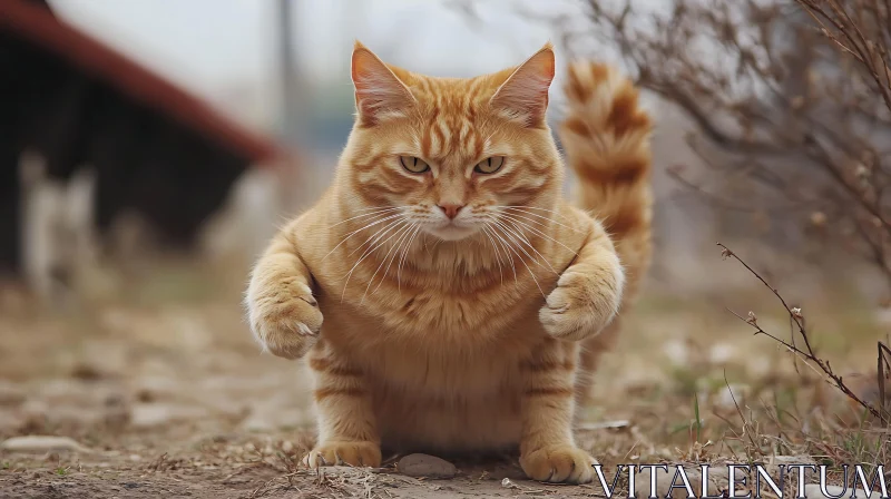 Focused Ginger Cat on Nature Path AI Image