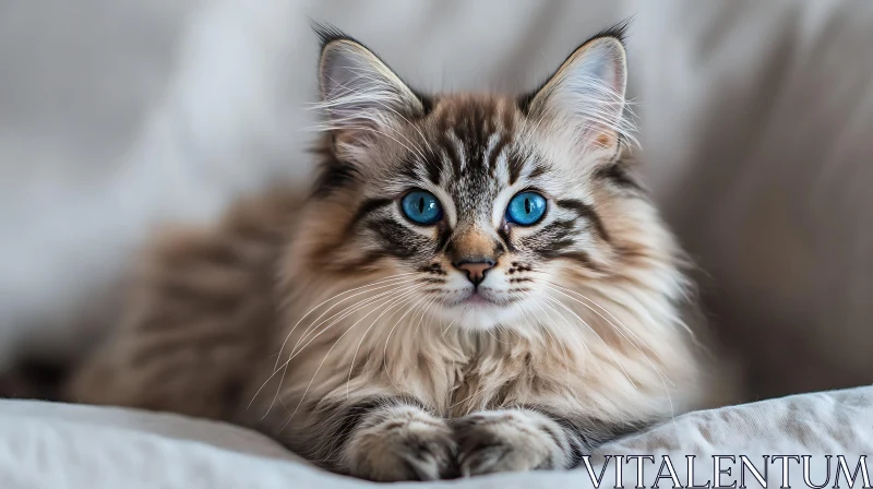 Fluffy Cat with Blue Eyes Portrait AI Image