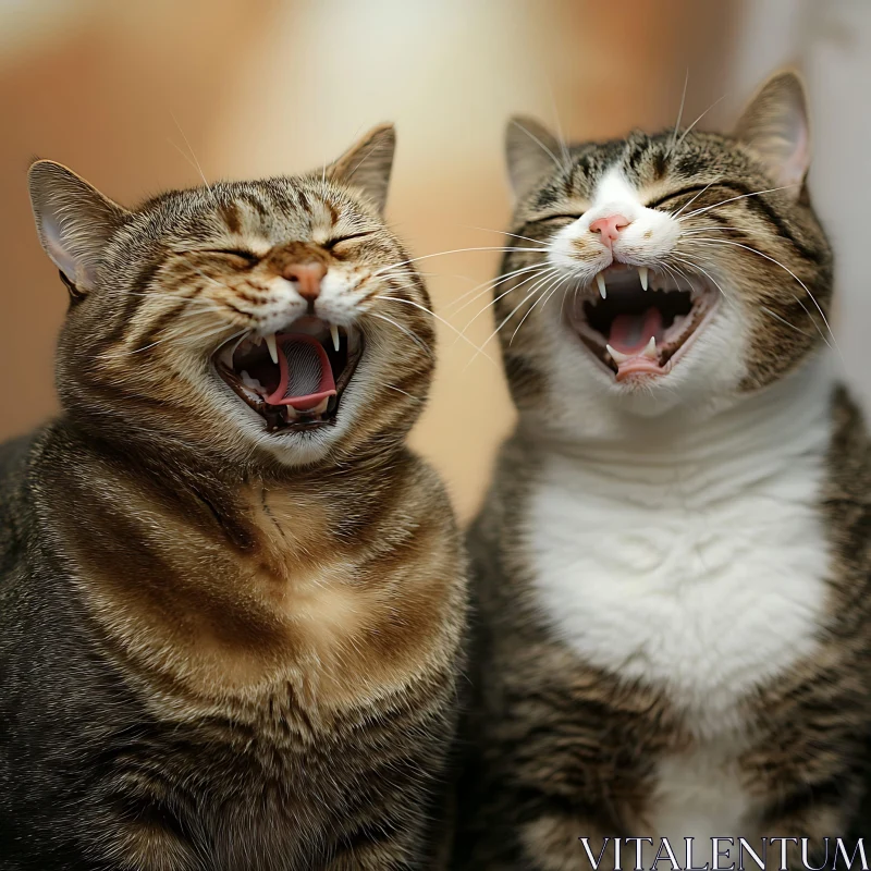 Close-Up of Two Laughing Cats AI Image