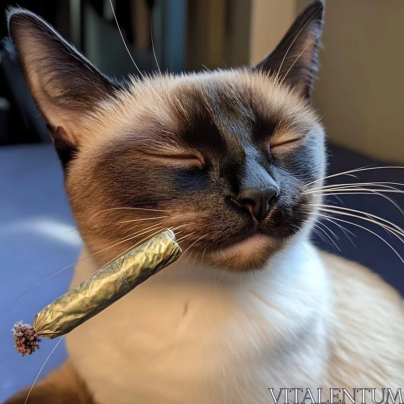 Serene Cat Relaxing with Rolled Leaf AI Image