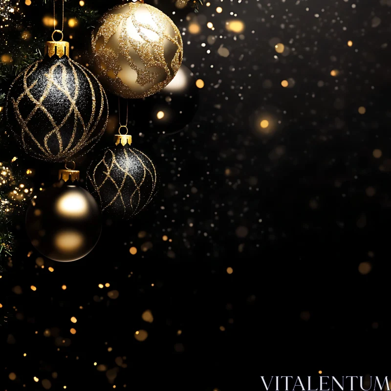 Glittering Gold and Black Holiday Decorations AI Image