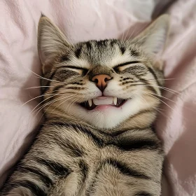 Happy Cat with Striped Fur Relaxing