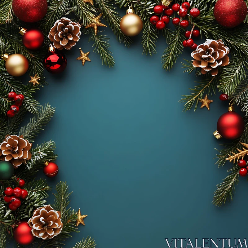 Christmas Pine Cones and Baubles Display AI Image