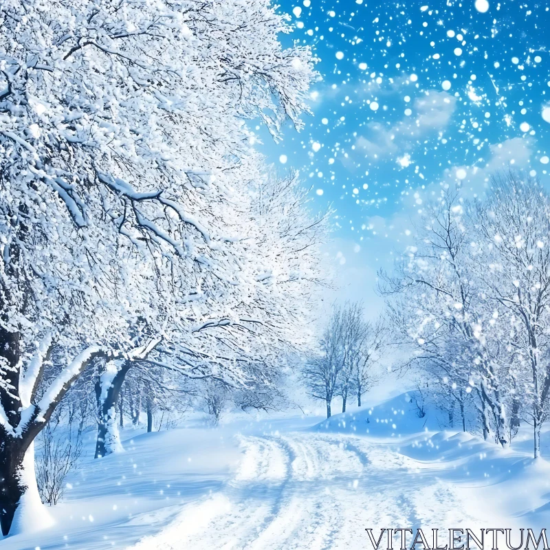 Tranquil Snowy Forest Path in Winter AI Image