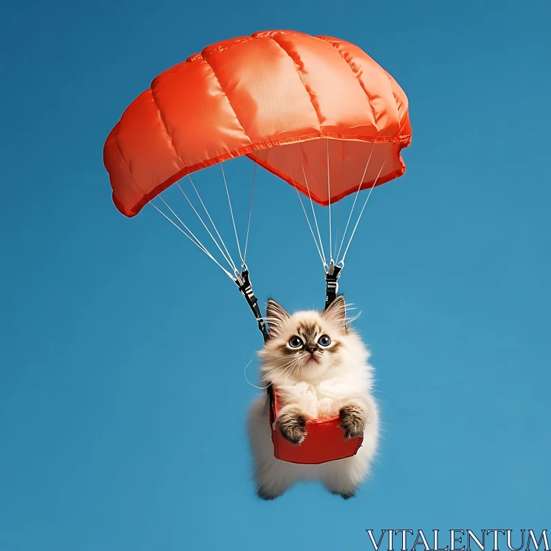 Parachuting Kitten in the Sky AI Image