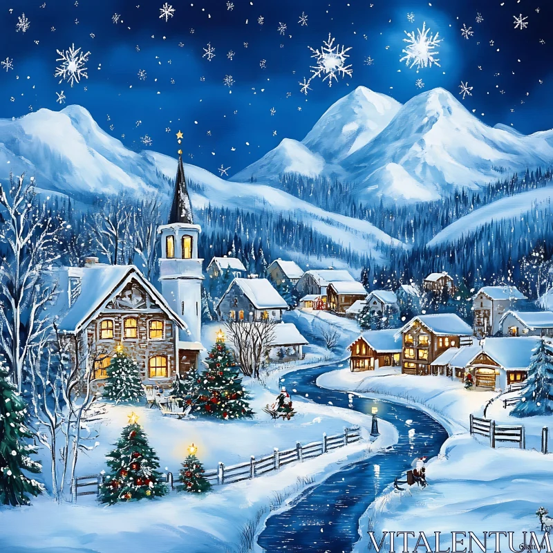 AI ART Snow-draped Mountain Village Christmas Scene