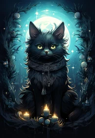 Enchanted Night with a Black Cat