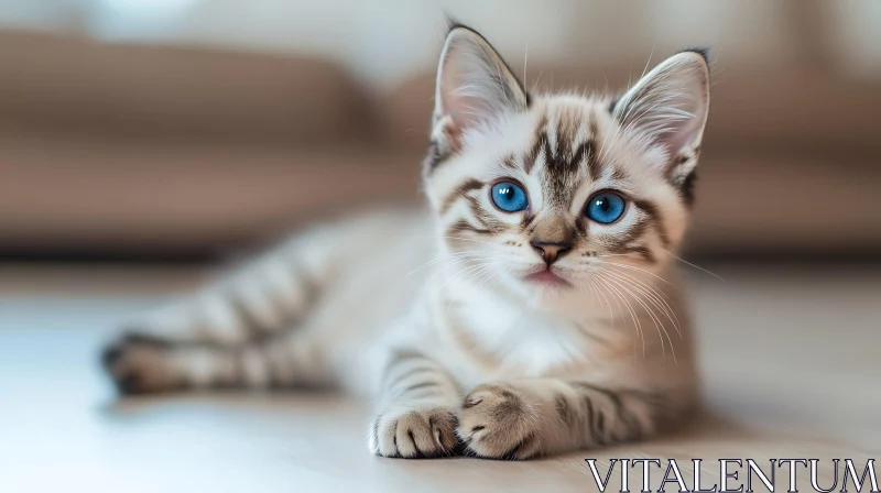 Cute Kitten with Blue Eyes and Striped Fur AI Image