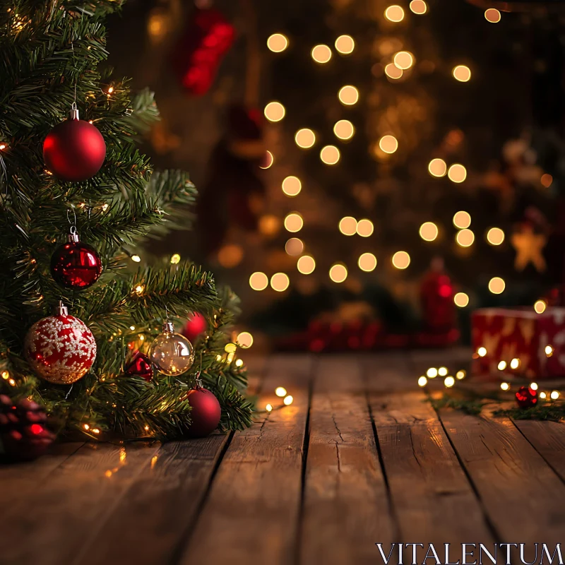 Holiday Decor: Christmas Tree with Fairy Lights and Ornaments AI Image