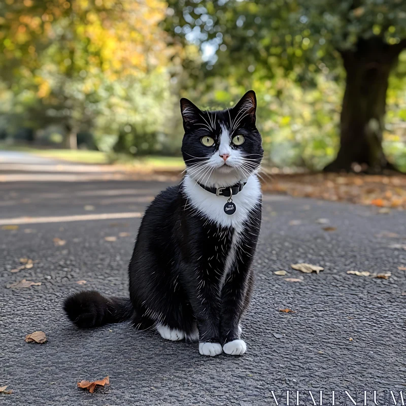 Attentive Cat on a Sunlit Park Path AI Image