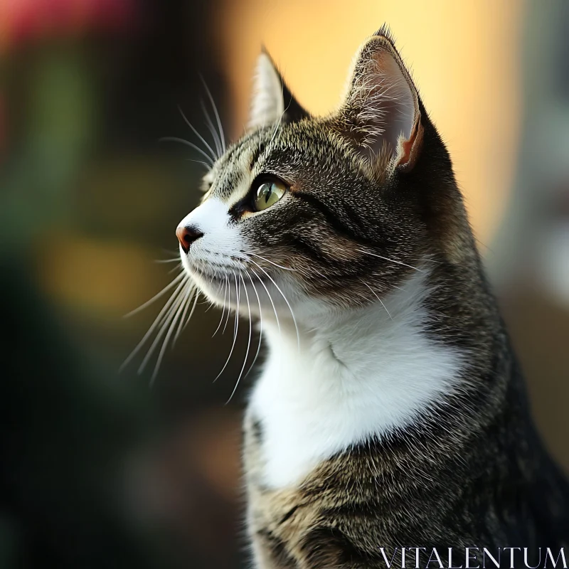 Focused Tabby Cat with Detailed Whiskers AI Image